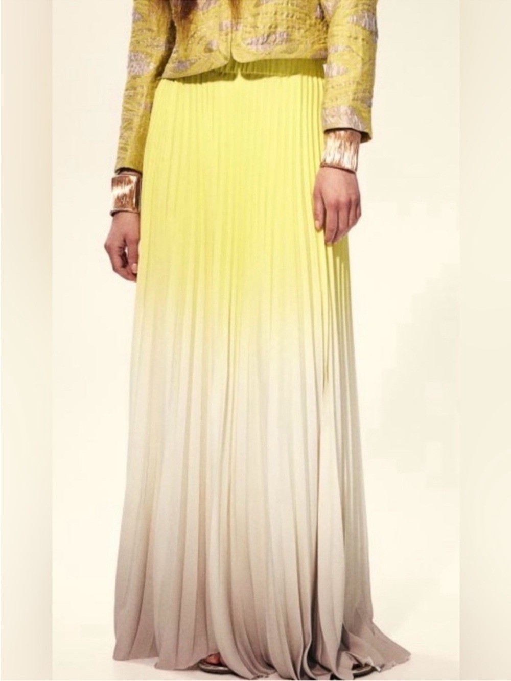 H&M Yellow to Cream Ombre Pleated Maxi Skirt